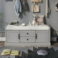 thumbnail image 2 of 42.7 in Gray Wash Shoe Bench with Removable Cushion,Storage Bench with 4 Doors and Adjustable Shelves, 2 of 13