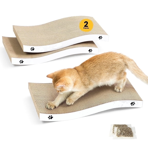 Conlun Cat Scratcher, Durable Scratch Pad, Corrugated Cardboard Scratching Board for Indoor Cats, Heavy Duty, Double-Sided Usability, Recyclable, with Catnip, Large, 2 Packs