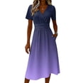 thumbnail image 4 of Summer Grandient Dresses for Womens Wrap V Neck Dress A-Line Short Sleeve Fashion Casual Sundress, 4 of 5