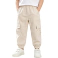 thumbnail image 5 of DJDLJWCJ Boys Cargo Pants 3-13 Multi-Pockets Lightweight School Uniform Pants Elastic Waist Baggy Pants Beige Size 6, 5 of 11