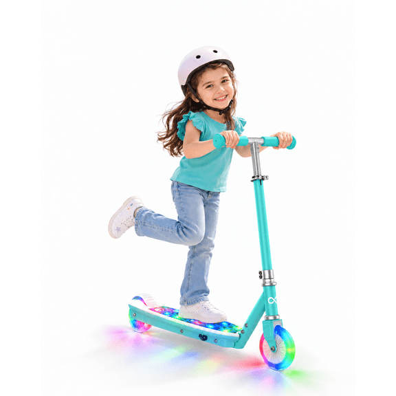 Gyroor KS2 Electric Scooter for Kids, 5 MPH, LED Light-Up Wheels, Ages 3-8-Aqua Blue