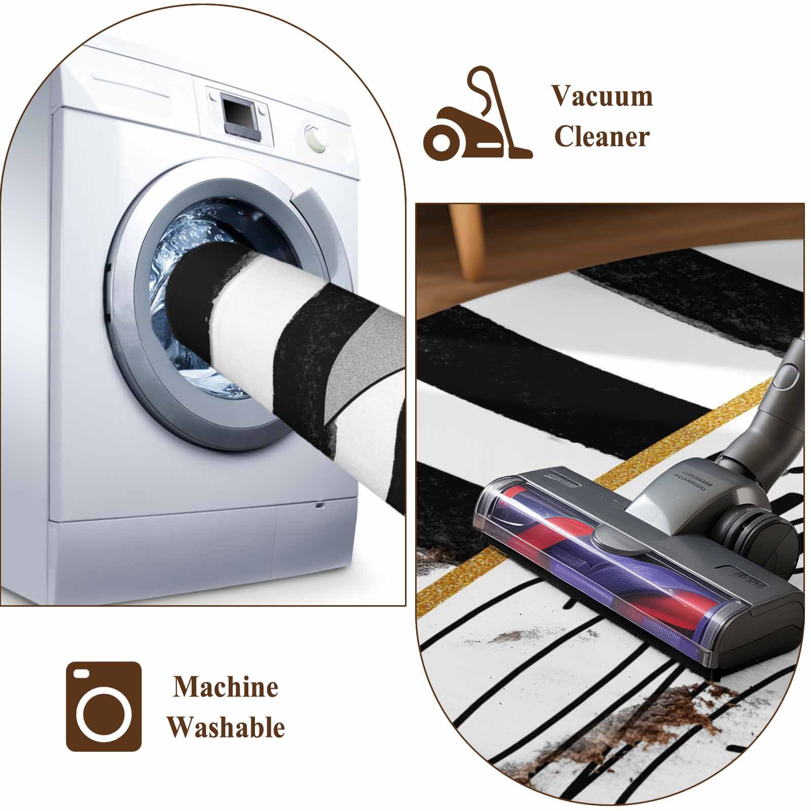 Graduation Top Hat Round Living Room Rugs 6 ft, White Black Striped Abstract Art Washable Area Rug with Non-Slip Sturdy Edge Binding Round Carpet for Kitchen Office Bedroom