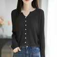 thumbnail image 2 of Button Up Cardigan Women Cardigan Lightweight Seamless Knit Open Front Jacket With Rolled Edges Womens Cardigan Black XXL, 2 of 4