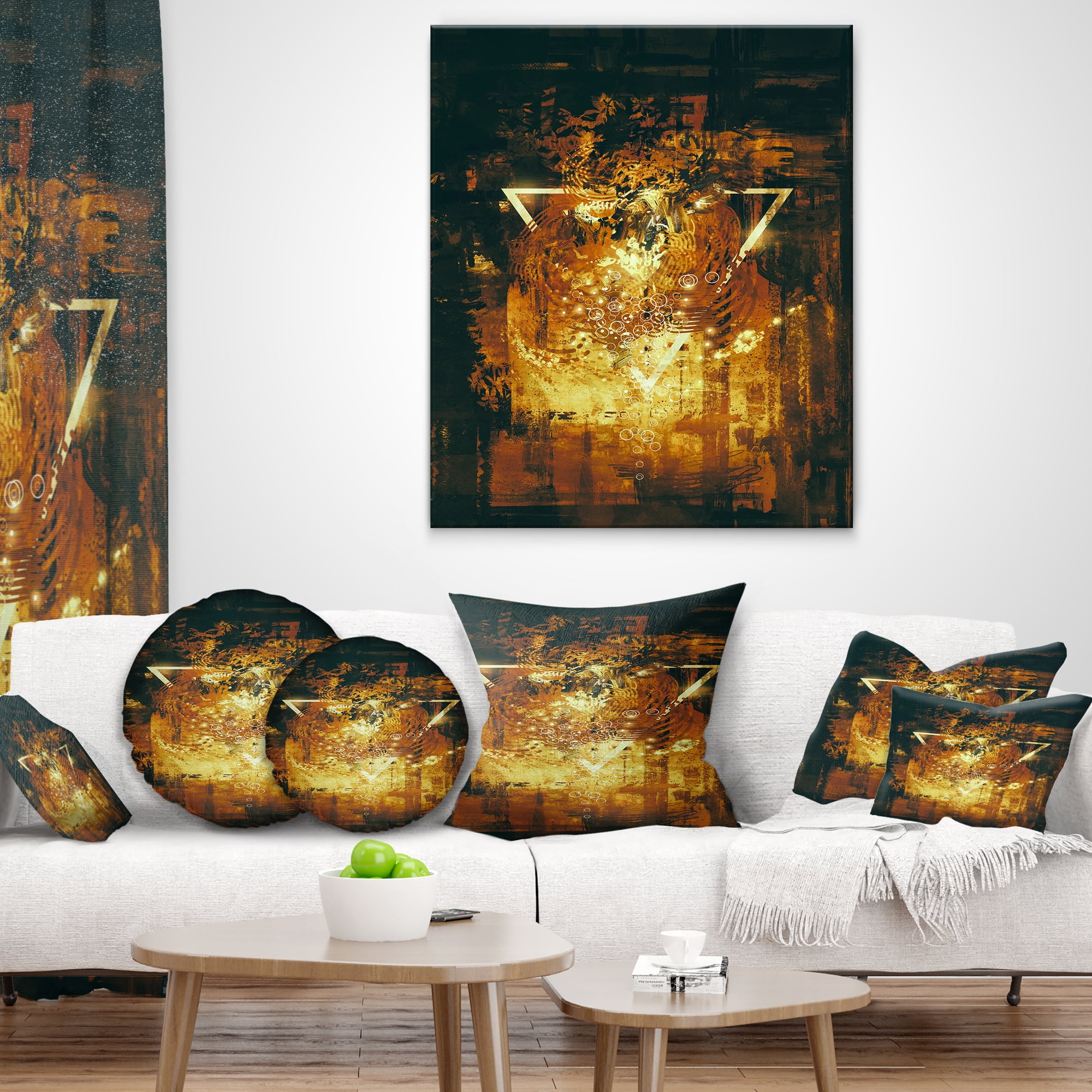 Designart Abstract Golden Elements - Abstract Throw Pillow - 16x16