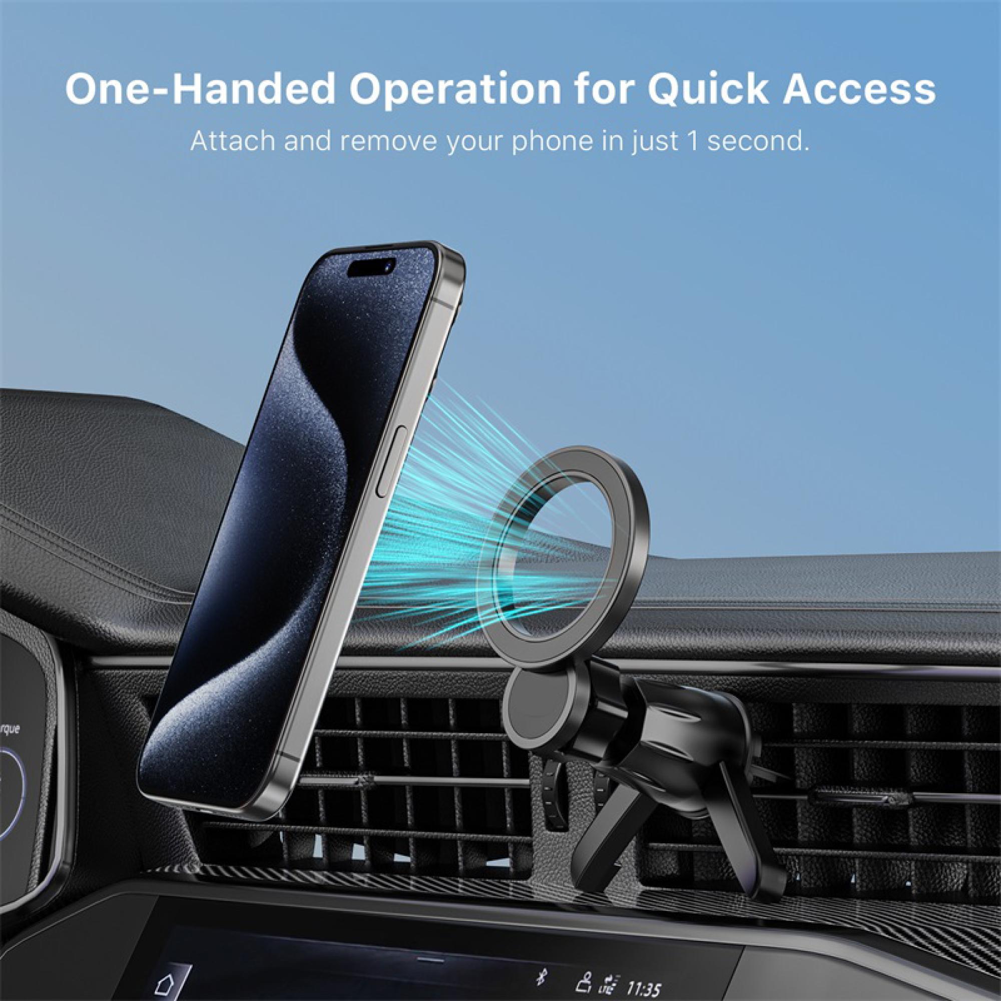 Car Vent Mount – Universal Magnetic Phone Holder with 360° Adjustable Rotation, Black