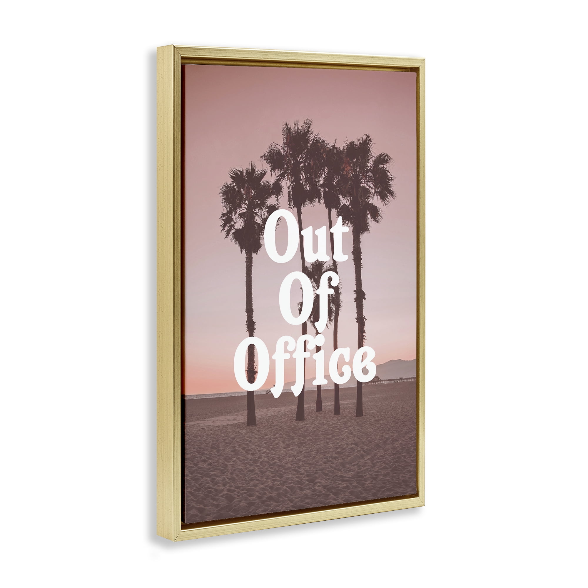 Stupell Industries Pink Tropical Out Of Office Gold Framed Floater Canvas Wall Art, design by Lil' Rue