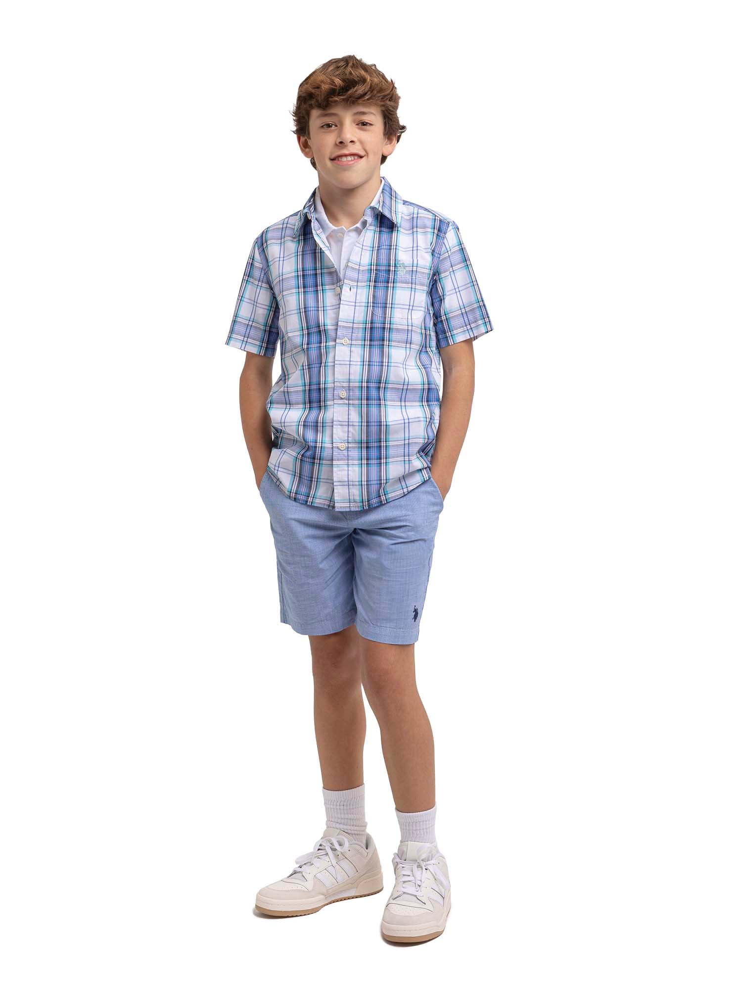 U.S. Polo Assn. Boys Short Sleeve Woven Button Up Shirt, Sizes 4-18