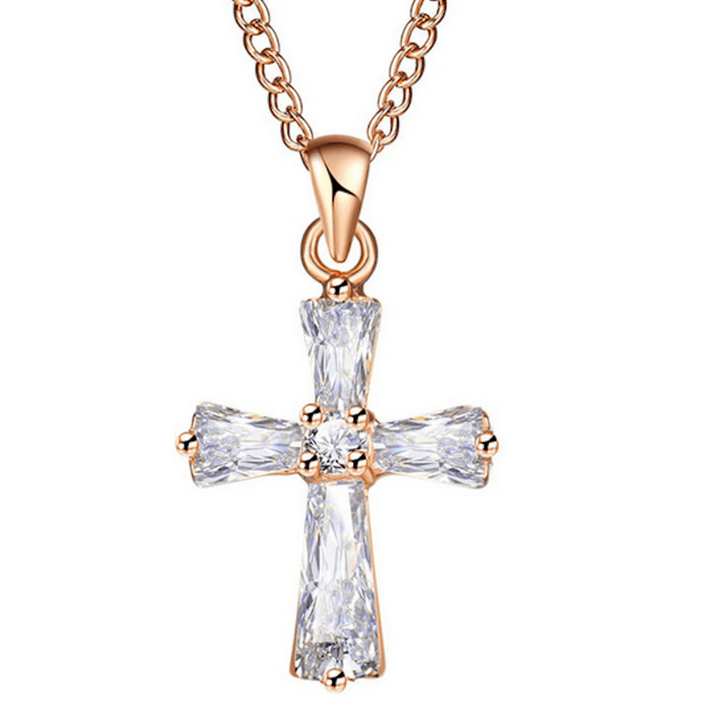 Rowena J Cubic Zirconia Crystal Small Cross 18 KTGP AntiTarnish