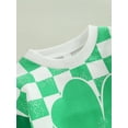 thumbnail image 5 of Baby St Patricks Day Outfit Girls Boys Lucky Clover Romper Cute Green Oversized Sweatshirt Bodysuit Outfit (Green Plaid, 6-12 Months), 5 of 6