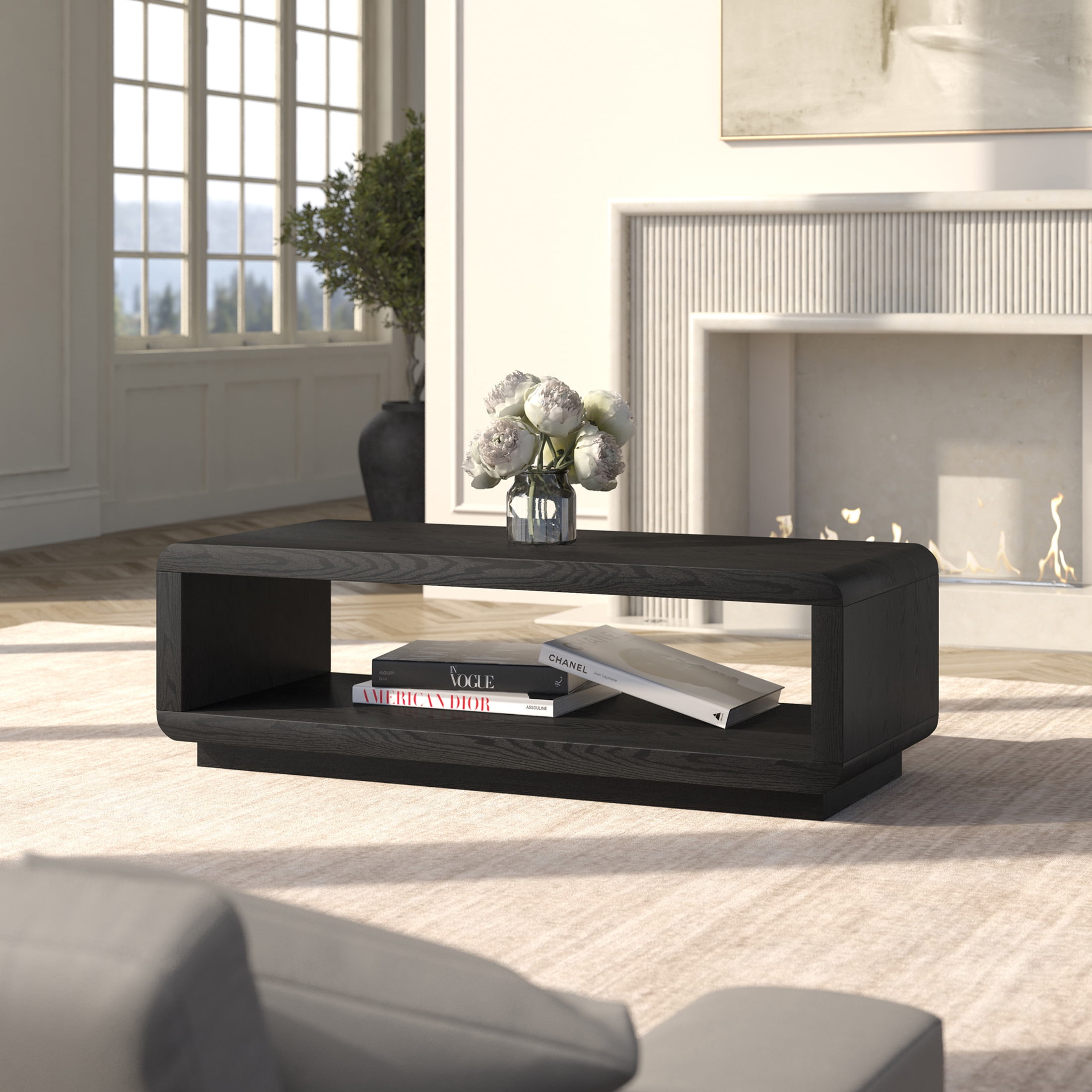 Evelyn&Zoe Modern/Contemporary 47.25" Wide Black Grain Coffee Table