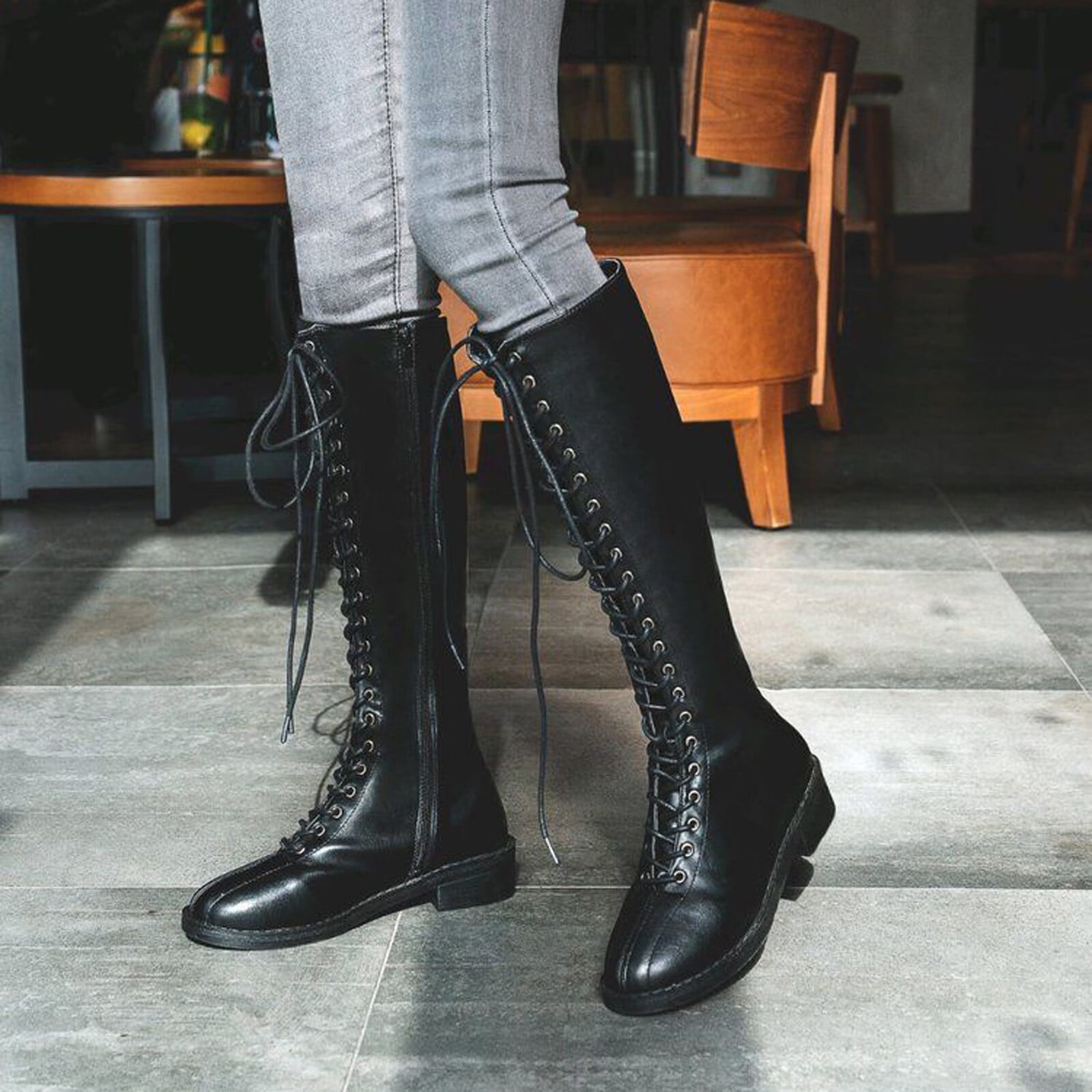 plus size knee high lace up boots