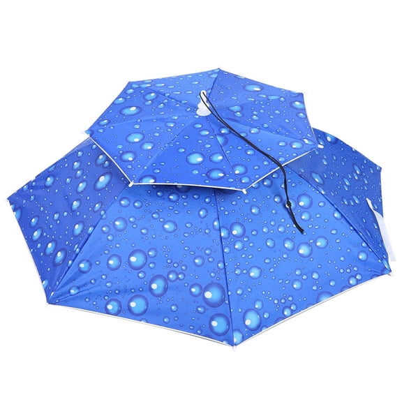 Falleo Clearance 77cm Sunscreen Windproof Head Mounted Umbrella Top Folding Hat Umbrella(Raindrop Blue)