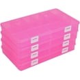 thumbnail image 1 of Caja organizadora de cuentas de plástico transparente rosa grande con 18 rejillas y divisores ajustables (paquete de 4), 1 of 7