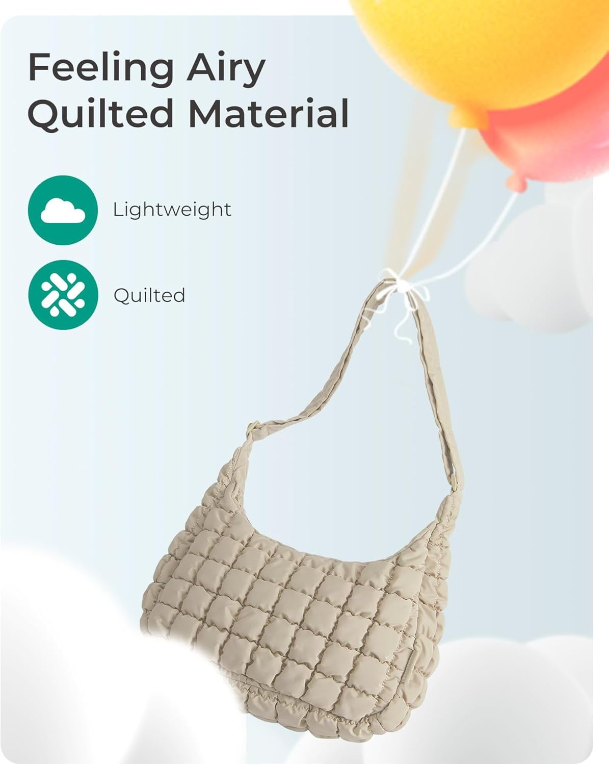 Kwuty Quilted Puffy Crossbody Bag for Women, Medium Cute Hobo Shoulder Purse Soft Fluffy Handbag for Daily Use