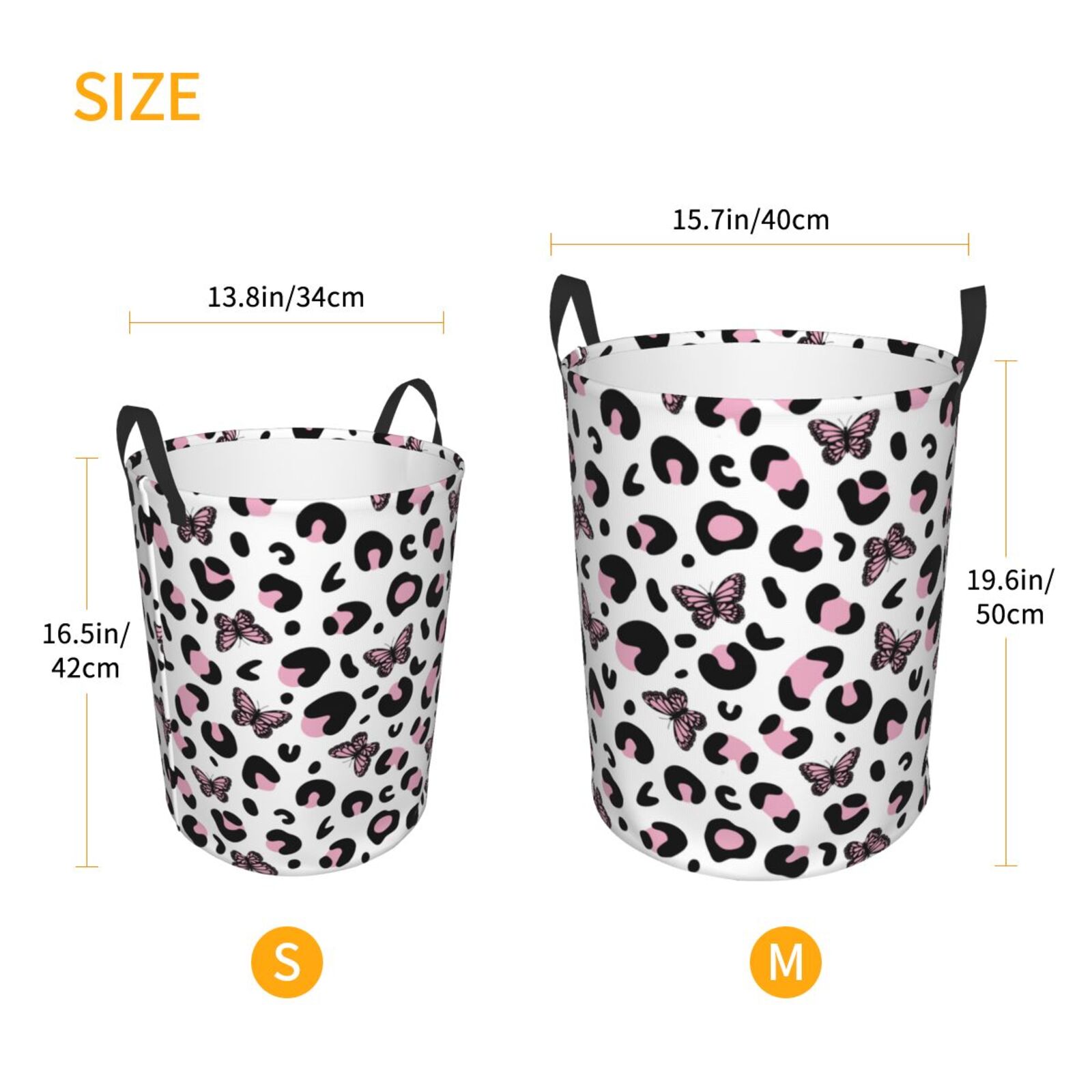 Large Laundry Basket with Handles - Leopard print butterfly Kids Baby Dirty Clothes Laundry Hamper for Bedroom Aesthetic