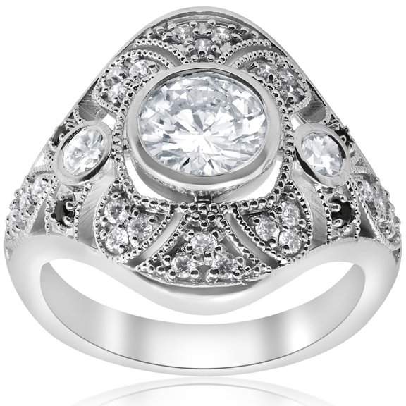 Pompeii 1 3/8ct Vintage Diamond Engagement Ring Antique Art Deco Filigree 14k White Gold
