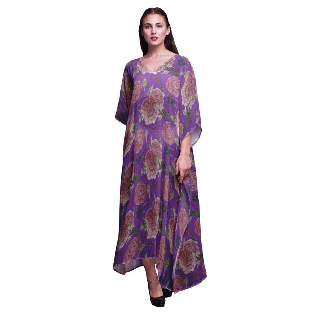 Bimba Kaftan Long de Plage à Fleurs pour Femmes, Tenue de Plage, Paréo de Bikini, Robe Maxi - S-L