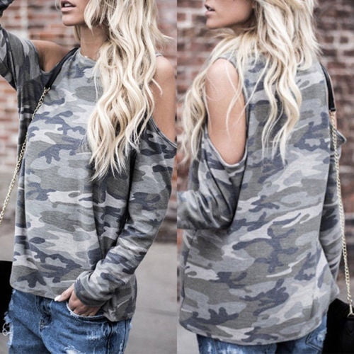Long Sleeve Camo Shirt Tops Blouse Tee 