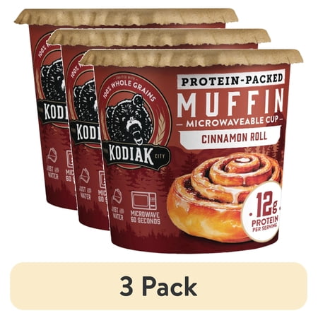 (3 pack) Kodiak Cakes Cinnamon Roll Muffin Cup, 12g of Protein per Serving, 2.36 oz