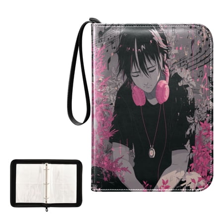 4 Pocket Trading Card Binder 50 Pages Sleeves Holds 400 Cards Card Collection Album Holder for Game Cards Sports Cards TCG Storage Sad Anime Boy