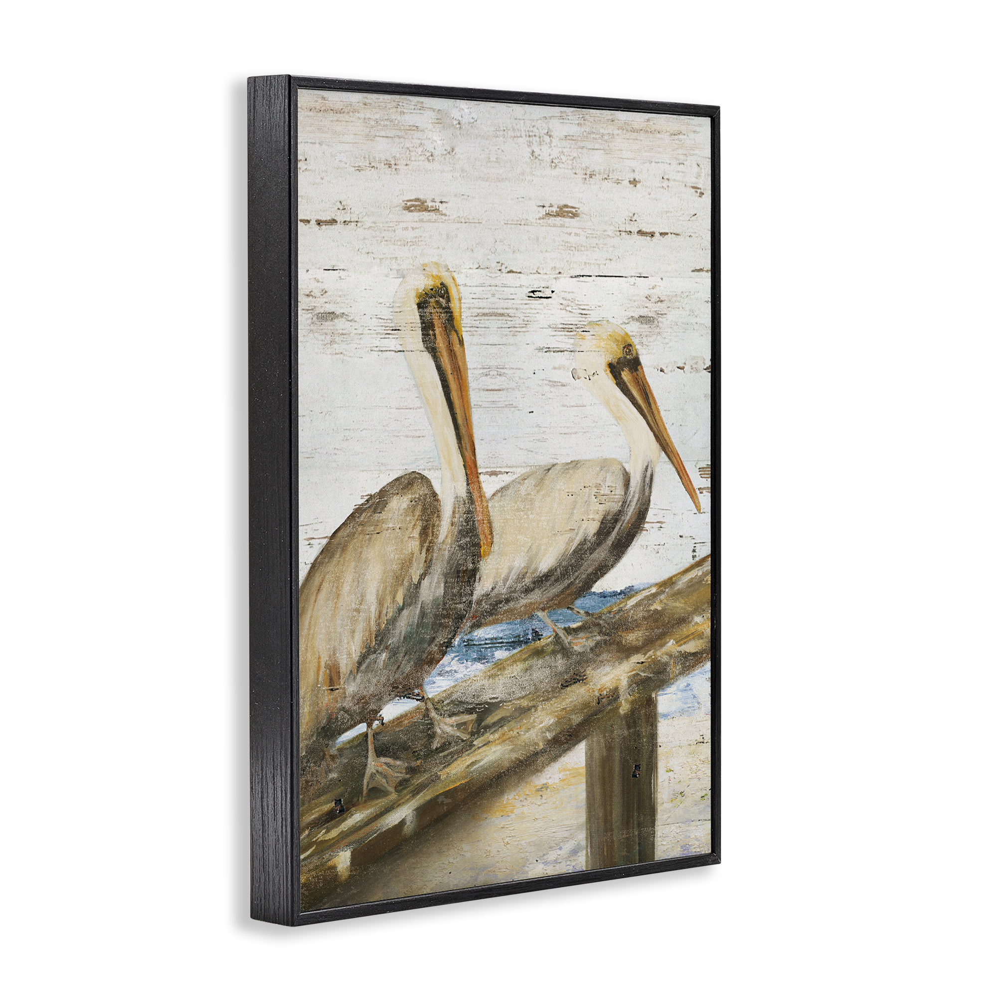 Stupell Industries Rustic Pelicans Perched Animals & Insects Painting Black Framed Art Print Wall Art, 12 x 18