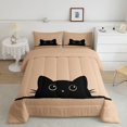 thumbnail image 2 of Manfei Kawaii Cat King Size Comforter Sets, Simple Art Animal Comforters King Size, Black Beige, Gray Reversible, 3-Piece, 1 Comforter and 2 Pillowcases, 2 of 7