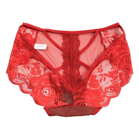 YHGFVOKJ Womens Underwear Sexy Simple Solid Color See Through Seamless Lace Brief Comfortable Simple Panties Panty for Women Red One Size