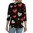 thumbnail image 5 of Valentines Shirts for Women Casual Button V Neck T-Shirts Cute Love Heart Printed Tunic Tops Holiday 3/4 Sleeve Blouses Loose Three Quarter Length Pullover Vermilion 3XL, 5 of 5