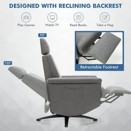 Costway Massage Recliner Chair with Remote Control and Adjustable Headrest - Gray