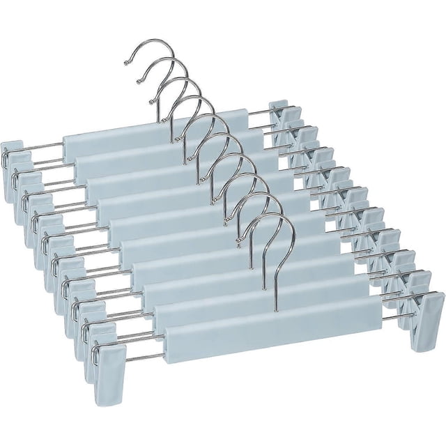 10 Pack Pants Hangers, Skirt Hangers with 2 Adjustable Non-Slip Clips for Hanging Pants, Skirts - Very Light Blue