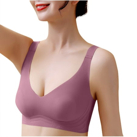 Gnurob Womens Push Up Everyday Bras Wire Free Basic Bra No Underwire Bralettes Comfortable Seamless Bralette Smooth Brassiere Clearance Deals Purple 4X-Large