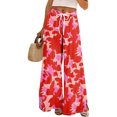 thumbnail image 2 of Palazzo Pants for Women 2026 Spring Summer Floral Print Elastic High Waist Wide Leg Loose Flowy Boho Beach Pants with Pockets, 2 of 7