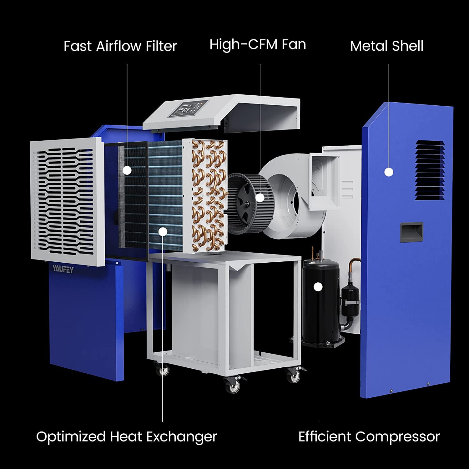 Waykar 216 Pint Commercial Dehumidifier with Wheels & Drainage for Spaces up to 8,500 Sq. Ft - Basements & Warehouses