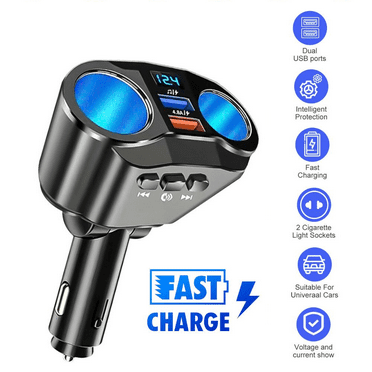 Hikity 2 Way Car Cigarette Lighter Socket Splitter DC 12V LED Dual USB Chargers Adapter