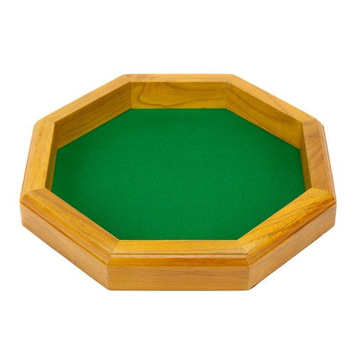 Wooden Dice Tray with 16 Millimeter Wooden Dice Octagonal Felt-Lined Yellow Mountain Imports 30cm 6-Sided 