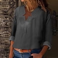 thumbnail image 2 of Tiqkatyck Women Summer Tops, Womens Long Sleeve Cotton Linen Blouse Loose Fit Casual V Neck Tops, Summer Tops for Women, Shirts for Women Grey M, 2 of 9