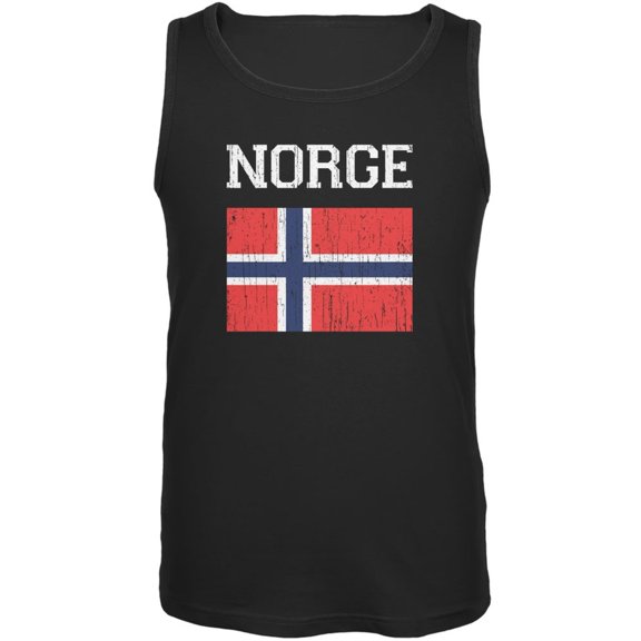 World Cup Distressed Flag Norge Black Adult Tank Top - 2X-Large