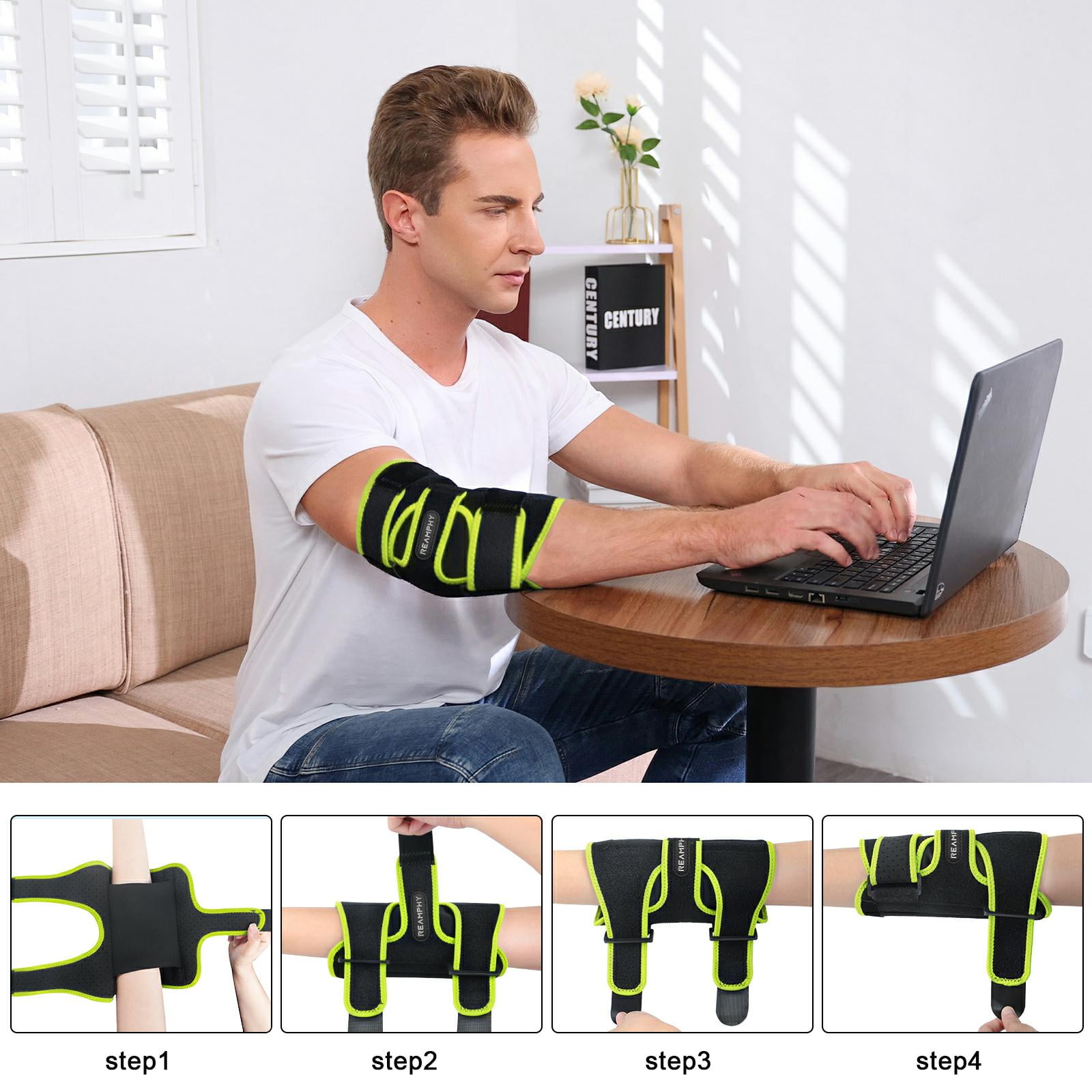 Reamphy Elbow Brace Comfortable Night Sleep, Cubital Tunnel Syndrome, Ulnar Nerve entrapment Relief Pain and Tendonitis, Arm Straightener Fit Men ＆ Women (One Size Green)