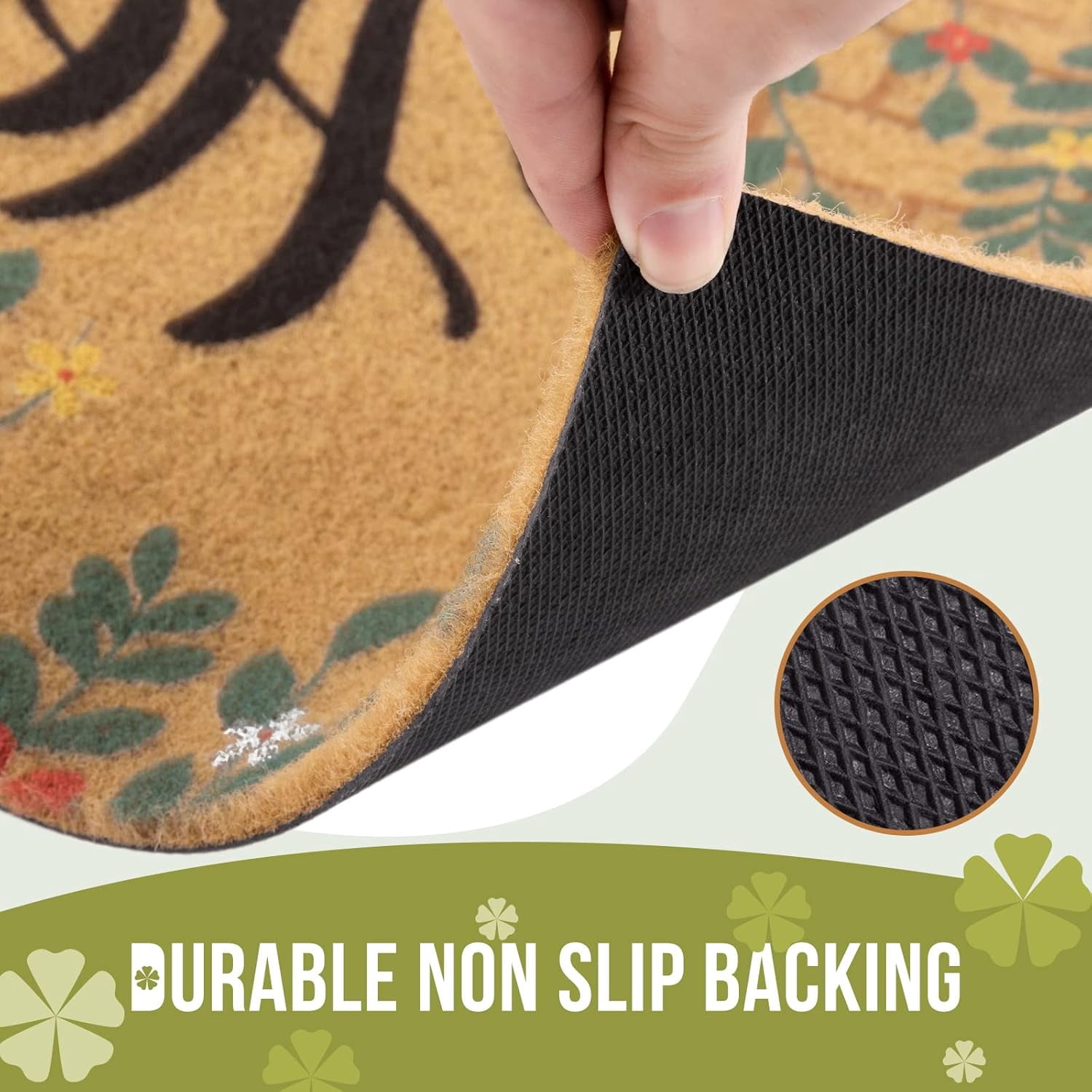 Artificial Coir Doormat with Non-Slip Backing for Indoor and Outdoor 17 x 30 inch Front Door Welcome Mat Spring Summer Seasonal Doormat, Hello Flower Wall