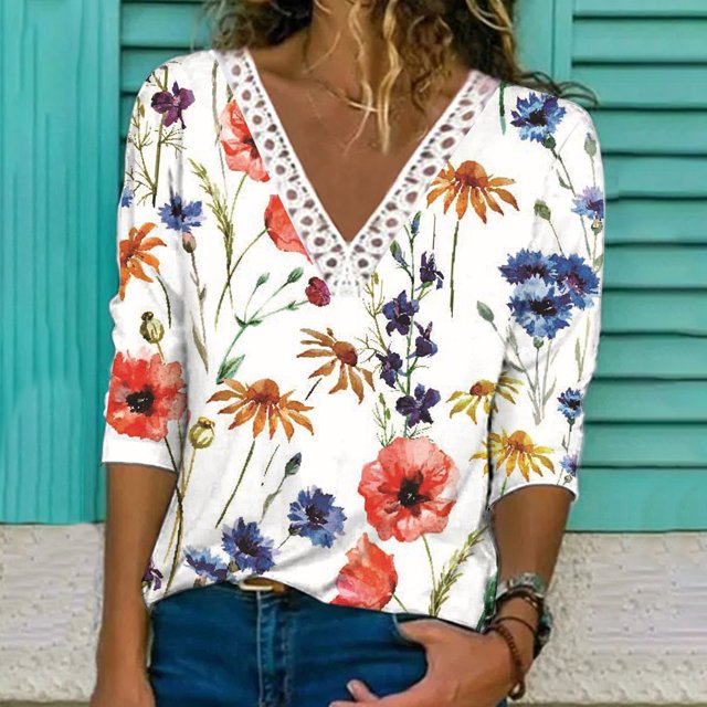 Pntutb Mujer Moda Casual Manga Larga Botones Cómoda Impresión Sudadera tops Blusa Pntutb Pntutb-3833