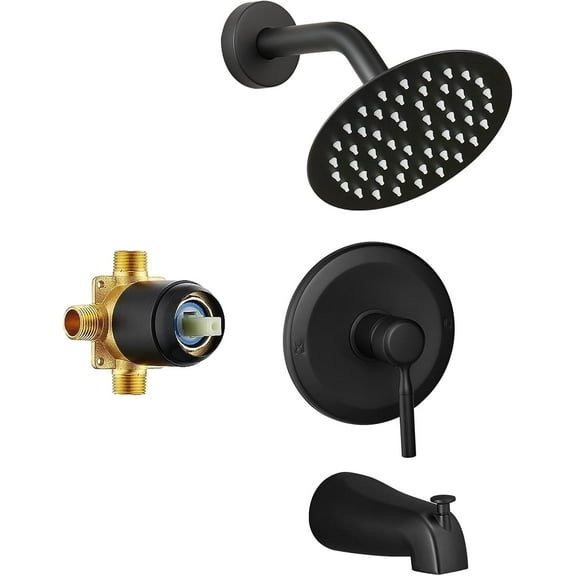 Tub Shower Faucet Set Vae Included with 6-Inch Rain Shower Head and Tub Spout Single-Handle Tub and Shower Trim Kit Matte Black