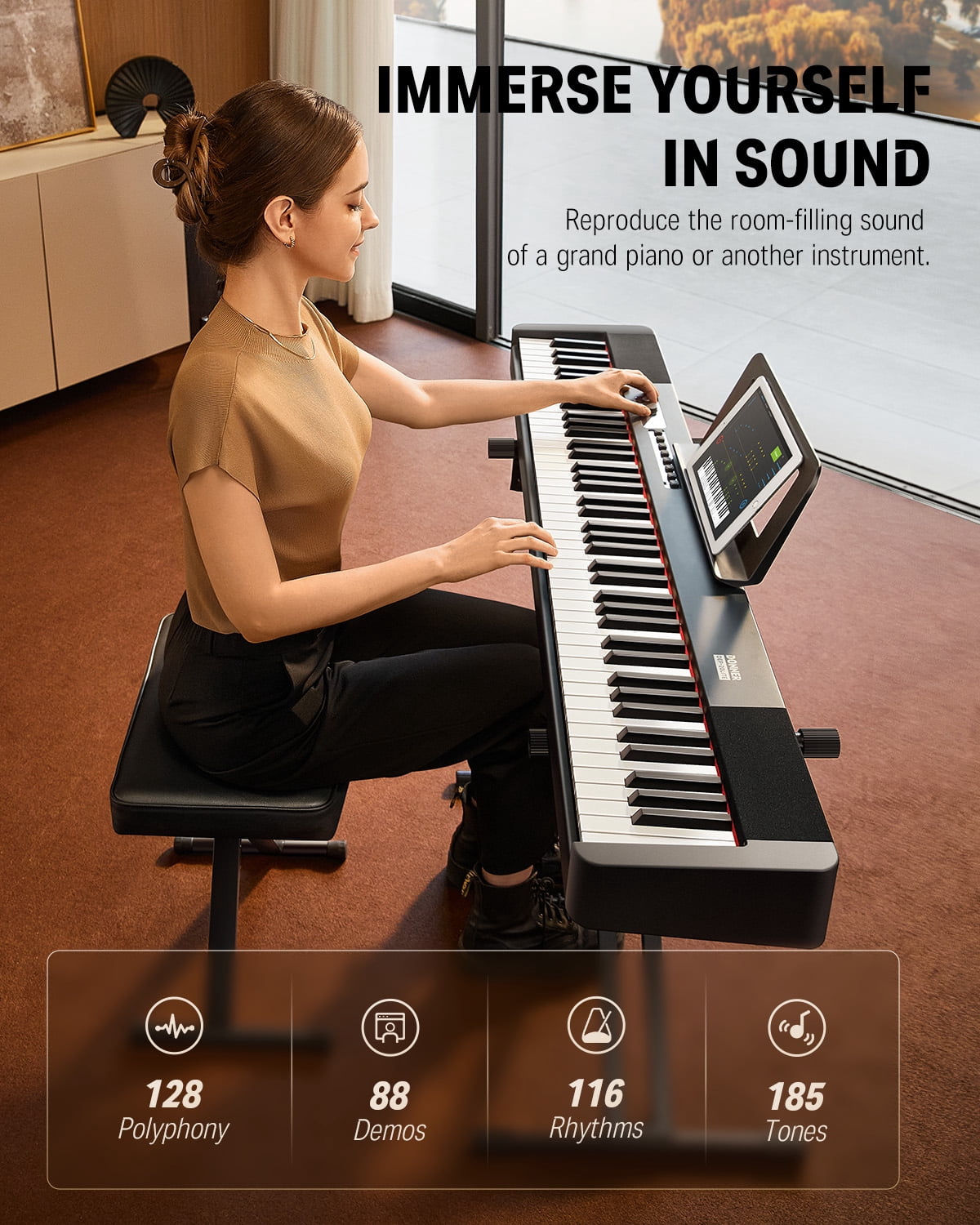 Donner DEP-20 Lite Beginner Digital Piano 88 Key Weighted Full Size Keyboard, Portable Electric Piano Set with Stand, Sustain Pedal, Keyboard Stickers for Beginners Adults