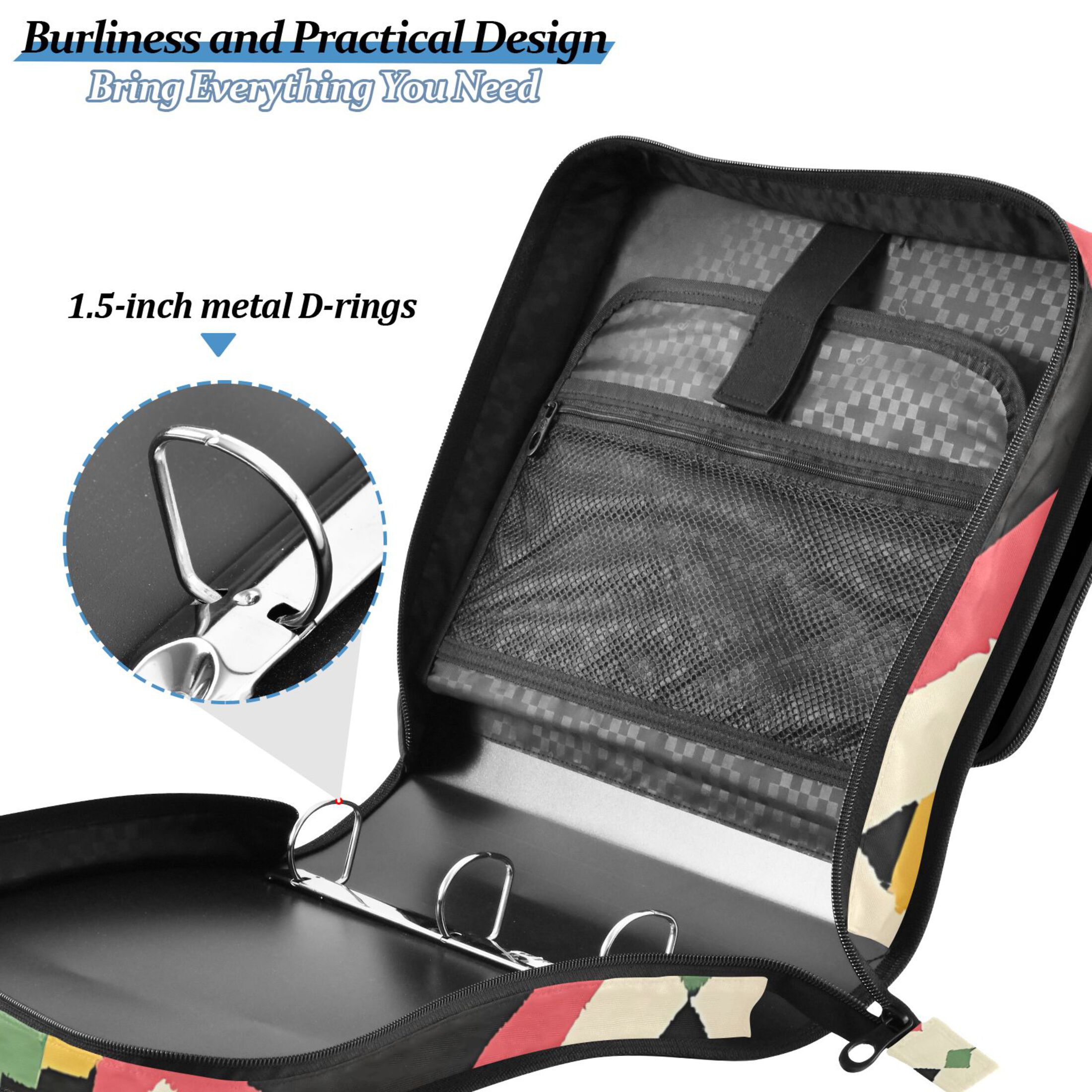 3 Ring Zipper Binder with Shoulder Strap Waterproof Trapper Keeper 2 Inch D-Ring 500 Sheets Capacity Colorful Aztec Pattern
