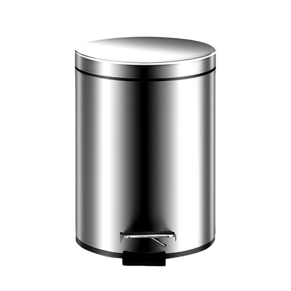 Small Can, Round Stainless Steel Garbage Bin with Soft Close Lid & Step Foot Pedal, Metal Waste Basket with Removable Inner Bucket, Stainless