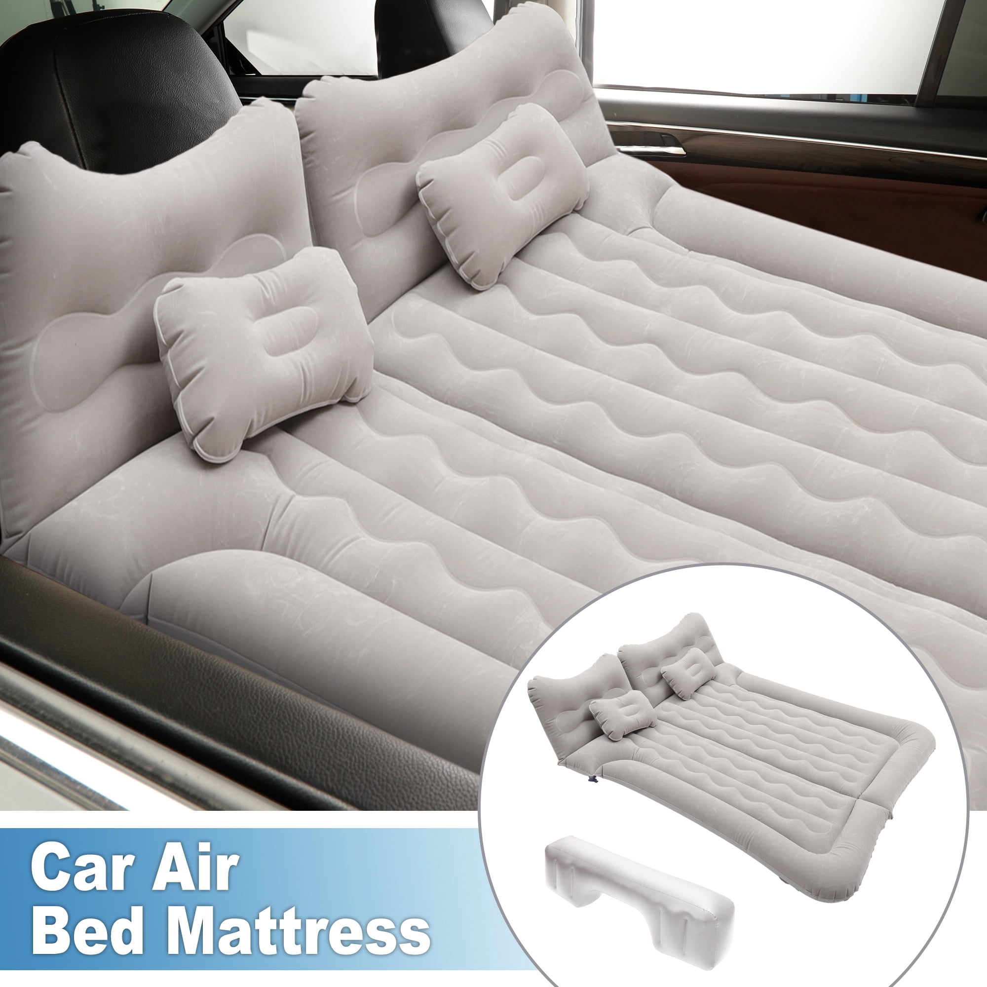 1 Set Car Air Mattress Camping Bed Air Bed Mat Sleeping Mat with Pillows for Car Travel Camping Gray