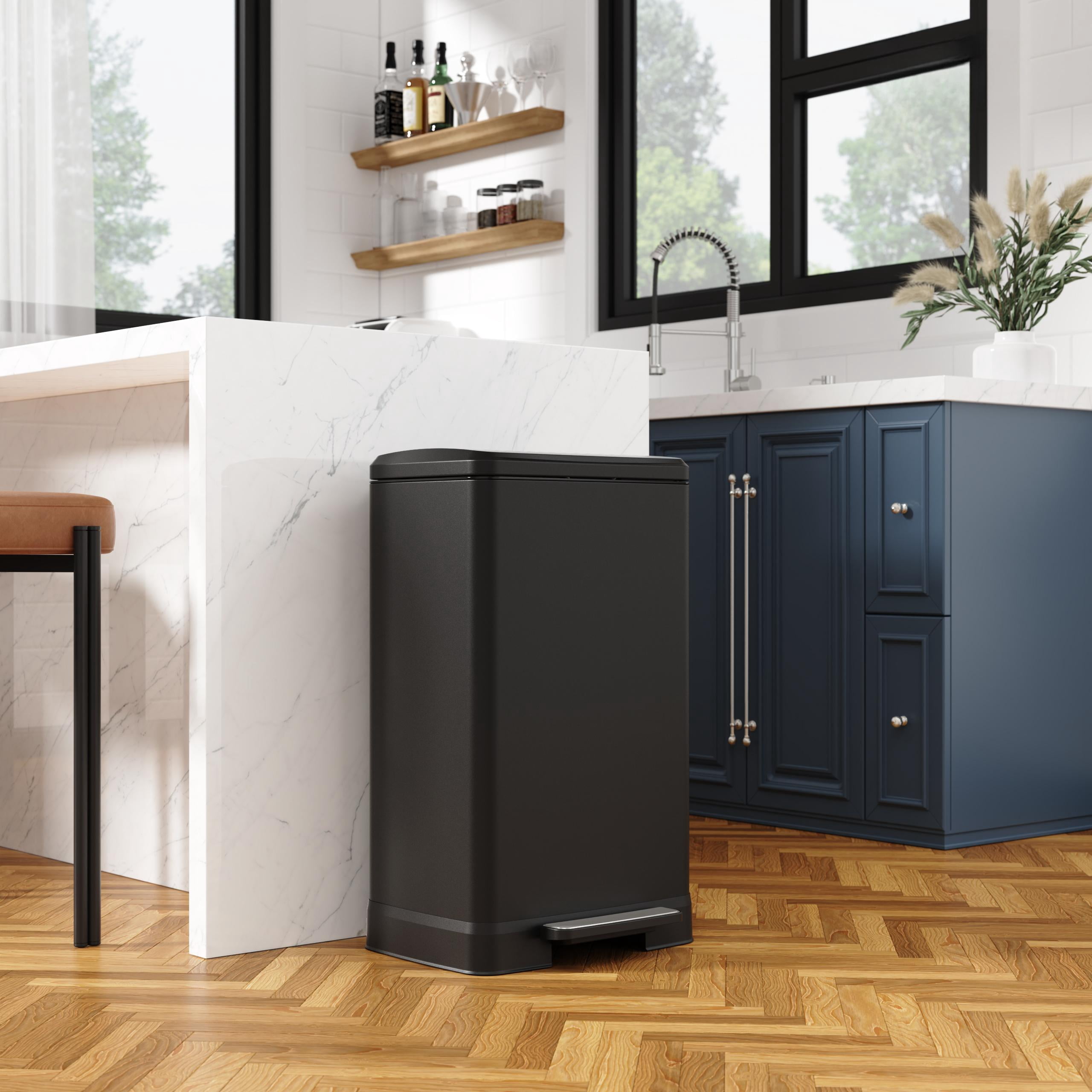 Stainless Steel Step Trash Can 14.5 Gallon Black Hands-Free with Removable Inner Bucket for Kitchen Bathroom