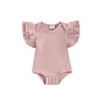thumbnail image 2 of Aojekbee Baby Girl Summer Romper Ruffle Sleeve Round Neck Solid Color Ribbed Bodysuit Newborn Playsuit, 2 of 10