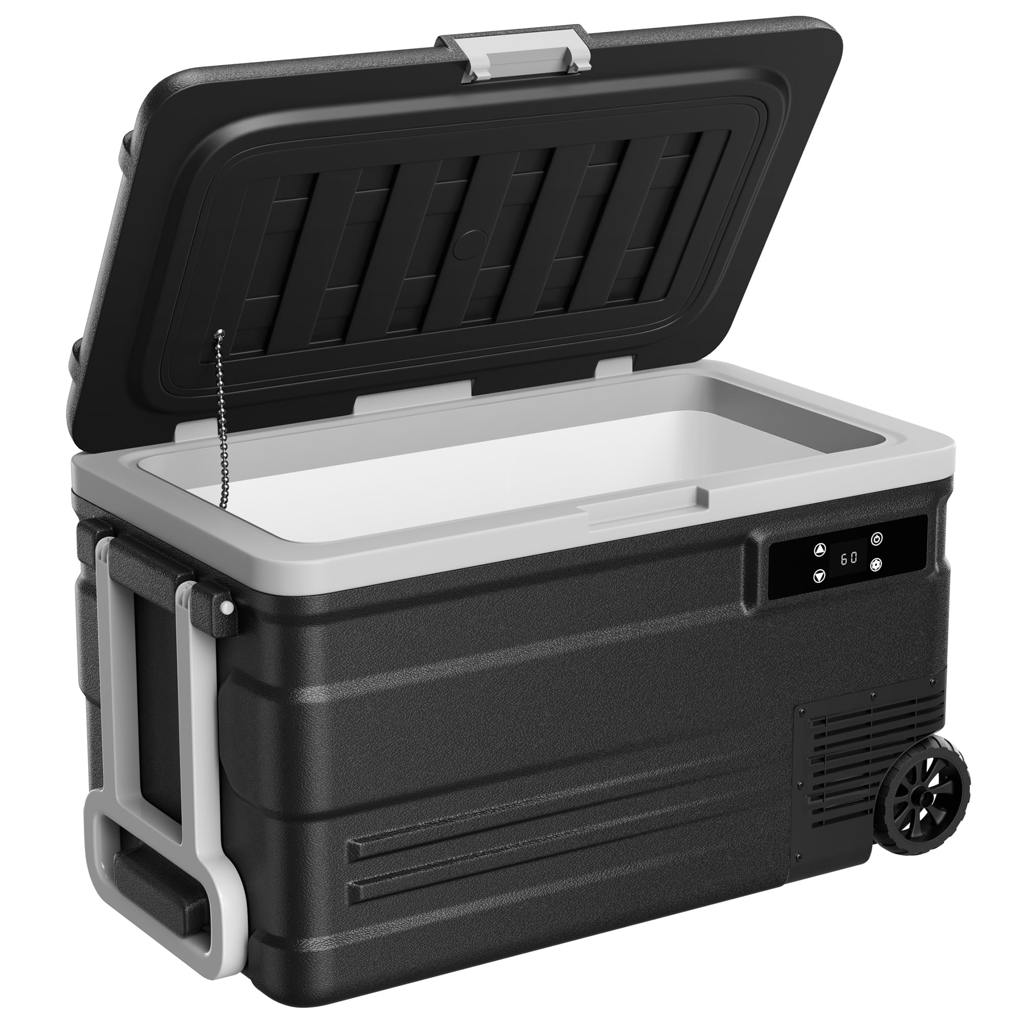 Simzlife 12 Volt Car Refrigerator, 80QT(75L) Portable RV Car Fridge with Wheels, 0℉~68℉, 12/24V DC & 110-240V AC, Black