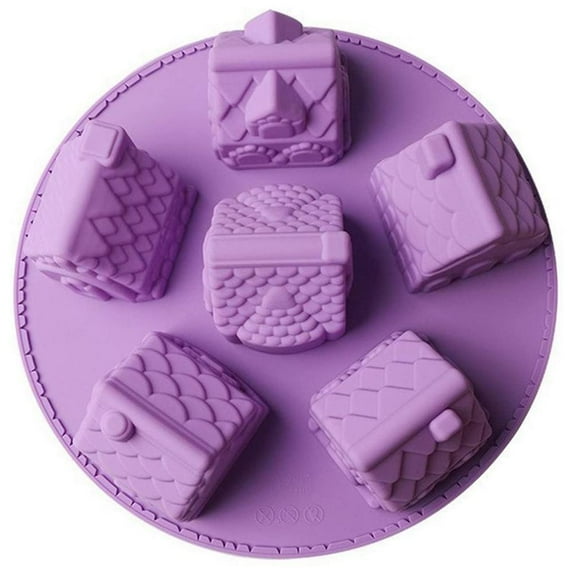 6 Cavity Silicone Mold Non-stick Easy Demold 3D House Shape Mold Dessert Brownie Cake Biscuit Chocolate Candy Jelly Baking Pan Mould