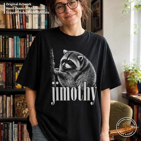 Jimothy Raccoon T-Shirt Hand Drawn Wildlife Shirt, Oversized Trash Panda